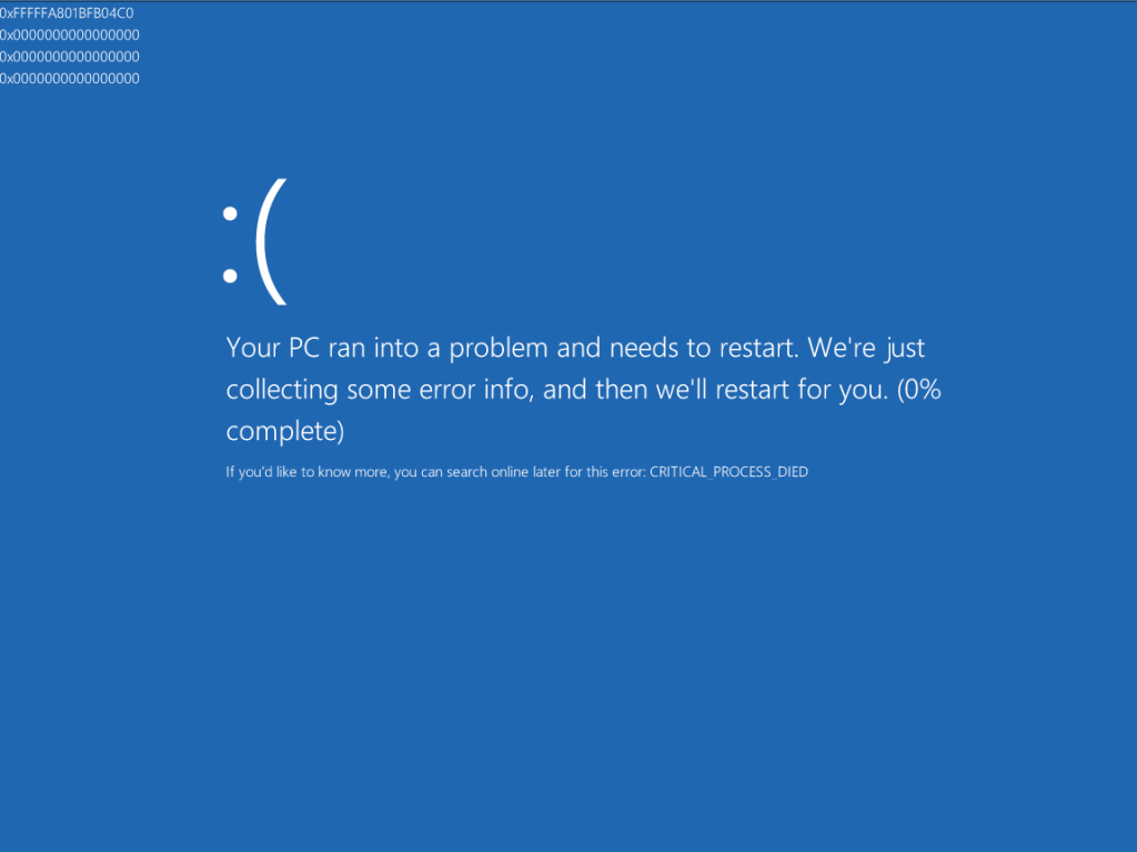 The Critical Process Died error in Windows 8.
