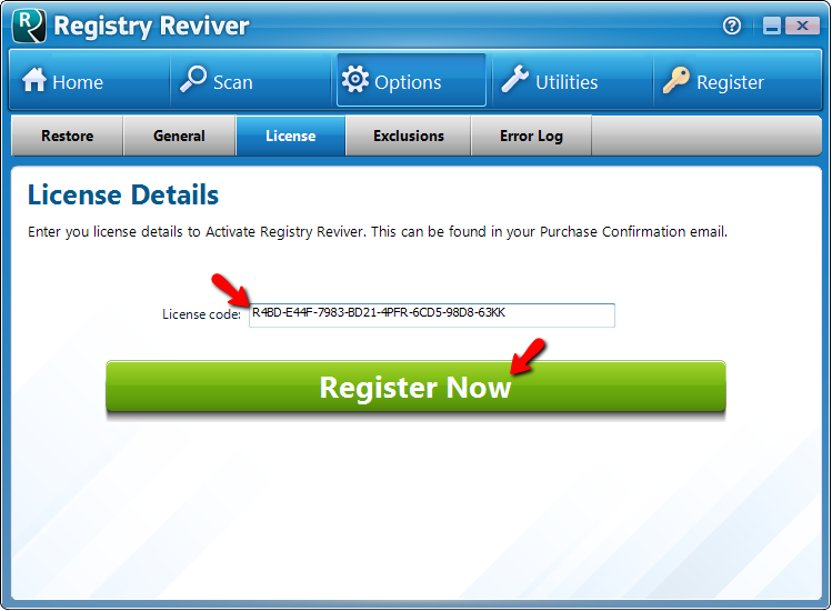 Скачать ключ на registry reviver