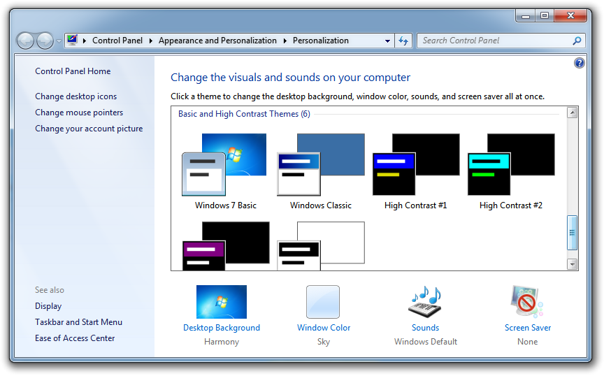 Windows 7 Basic Color Scheme