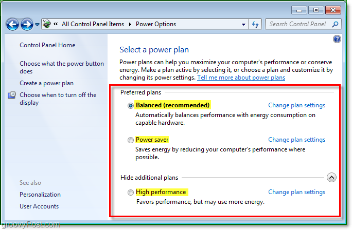 Change the Windows 7 Power Plan