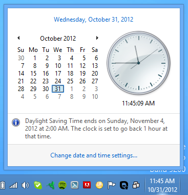 reloj de la barra de tareas de Windows 8 congelado
