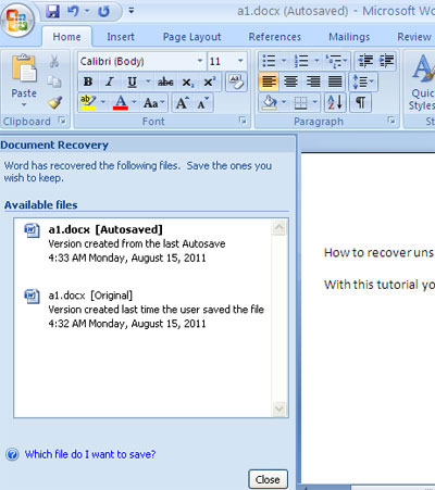 Recover a Word Document