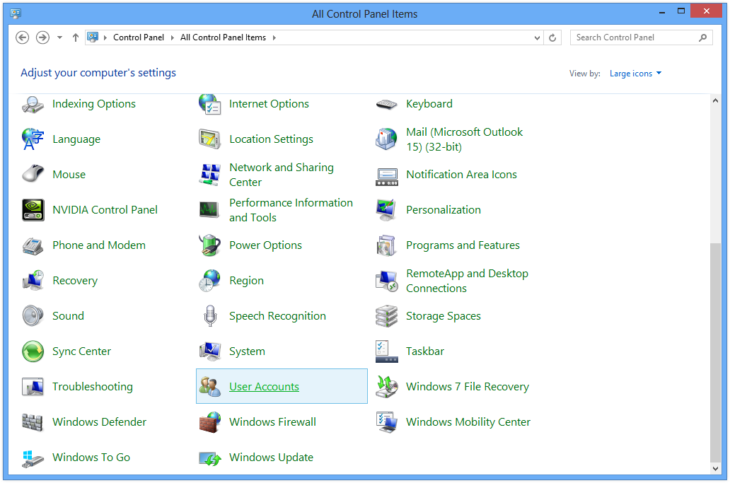 Cuentas de usuario que regulan el panel de Windows 8