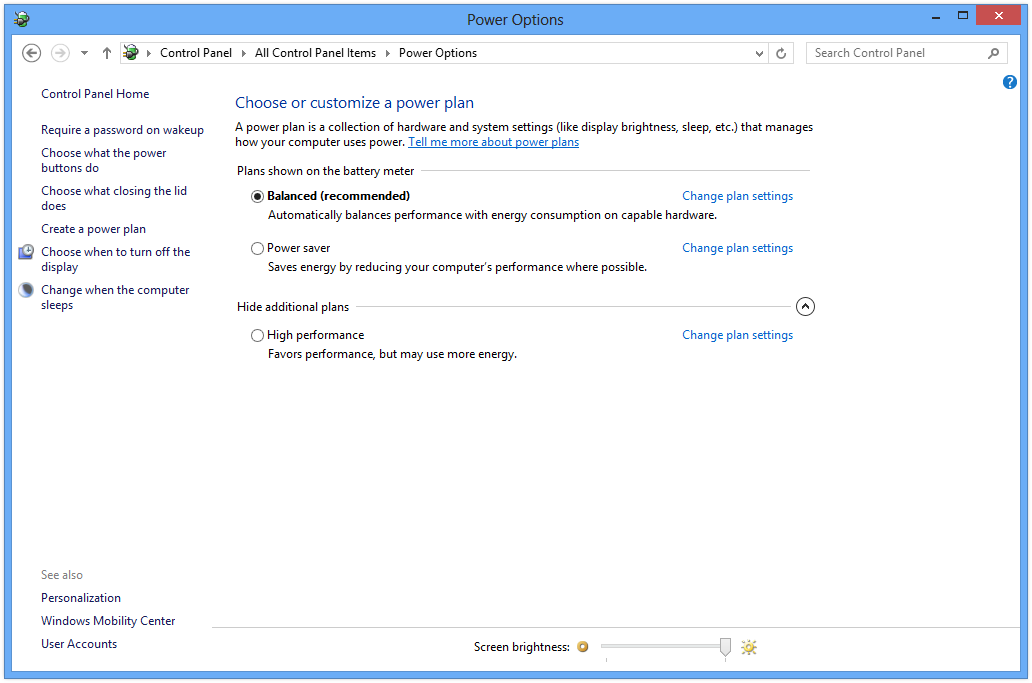 Power Plan in Windows 8