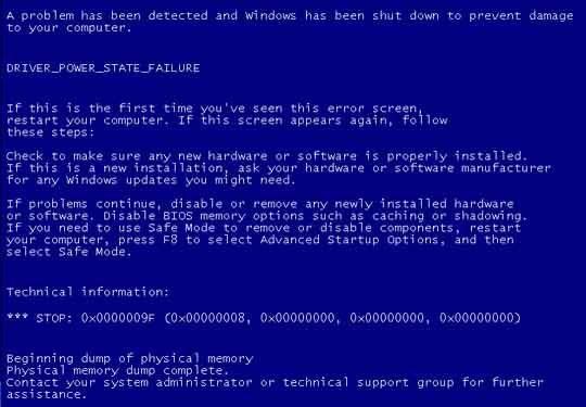 DRIVER_POWER_STATE_FAILURE