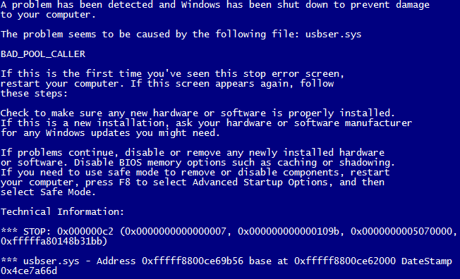 problem blue screen windows 7