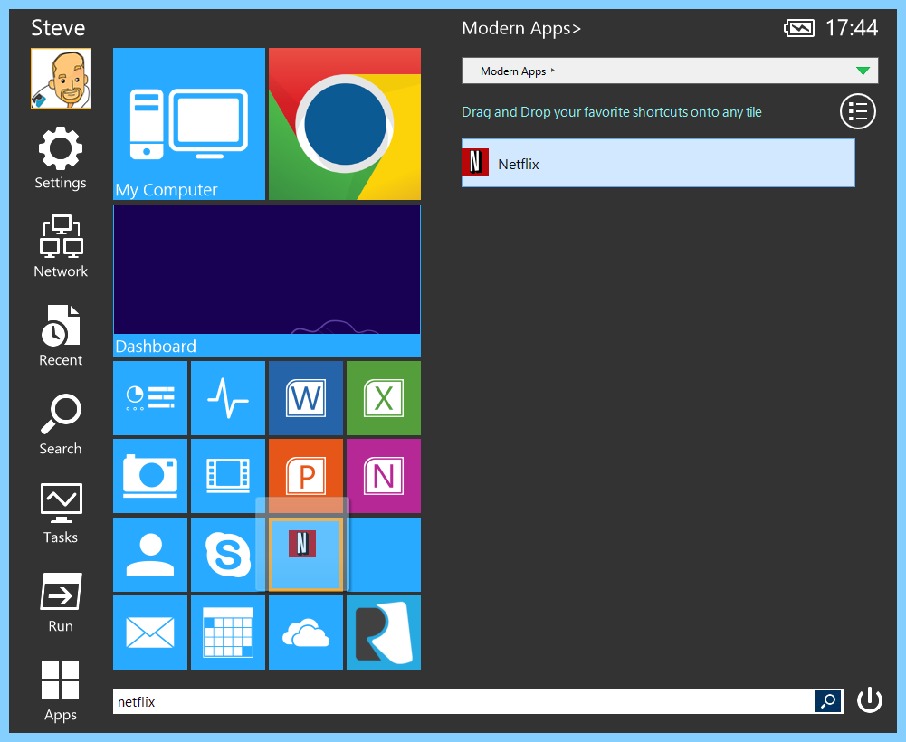 Using the Start Menu Reviver Search Box