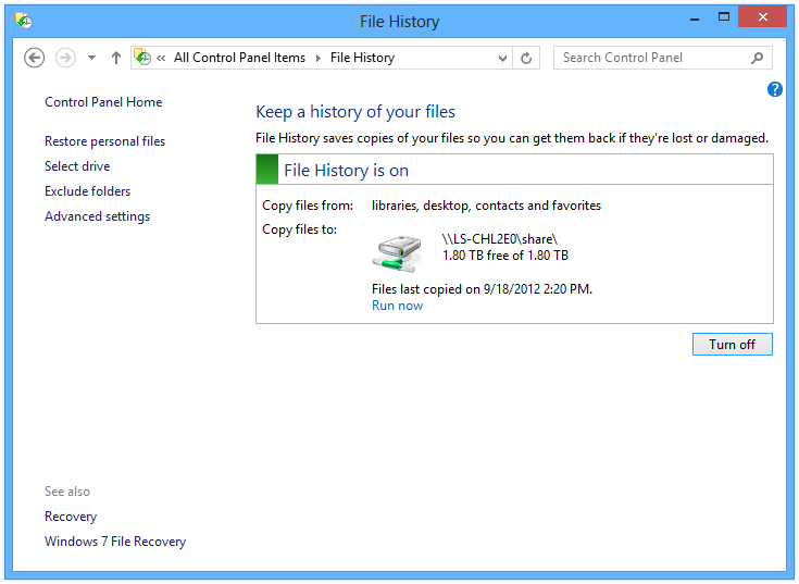 Using File History in Windows 8