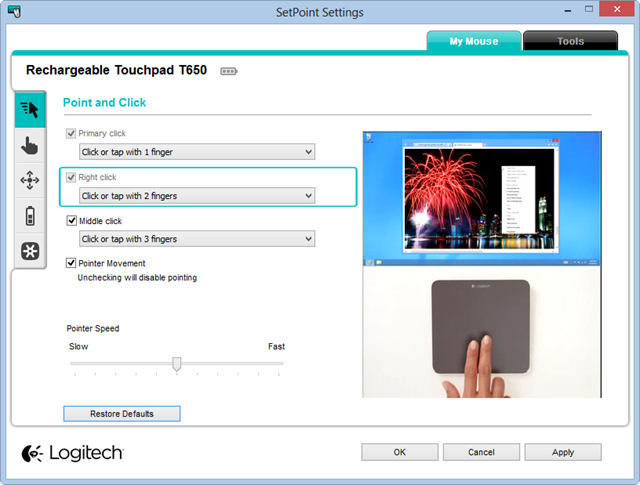 Controlling Windows 8 with a Touchpad