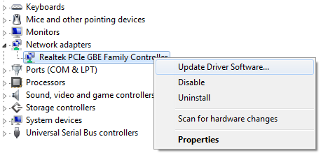 Updating drivers through the Device Manager