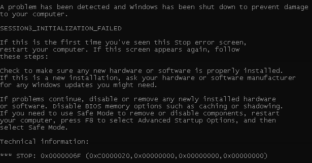 What does the SESSION3_INITIALIZATION_FAILED BSoD Error Mean?