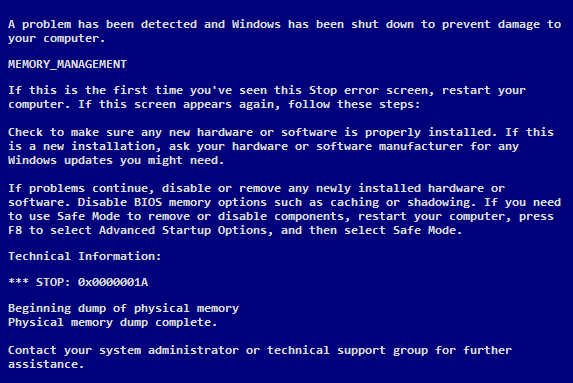 memory management bsod ssd