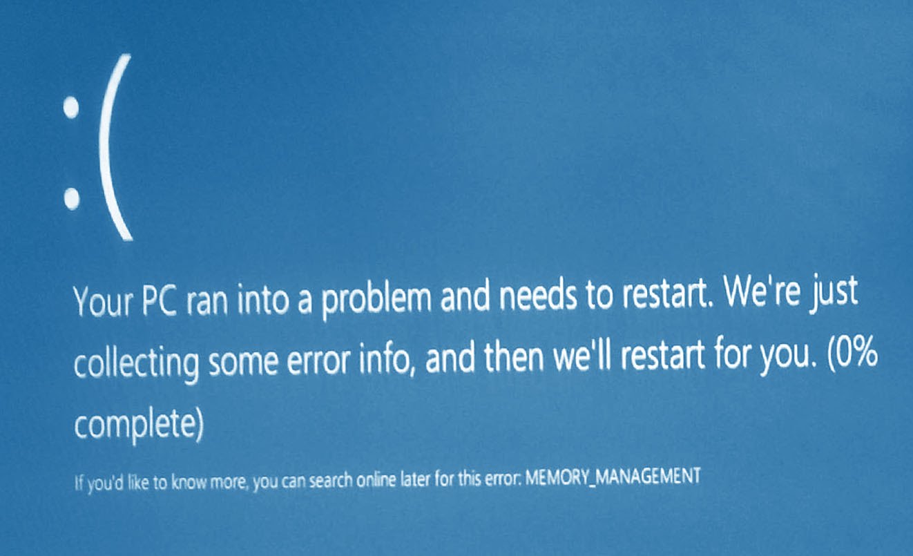 windows blue screen memory management windows 10