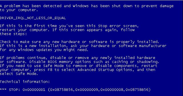 Blue Screen 0x000000D1