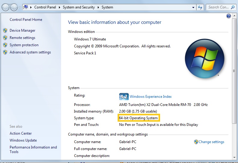 System Information in Control Panel