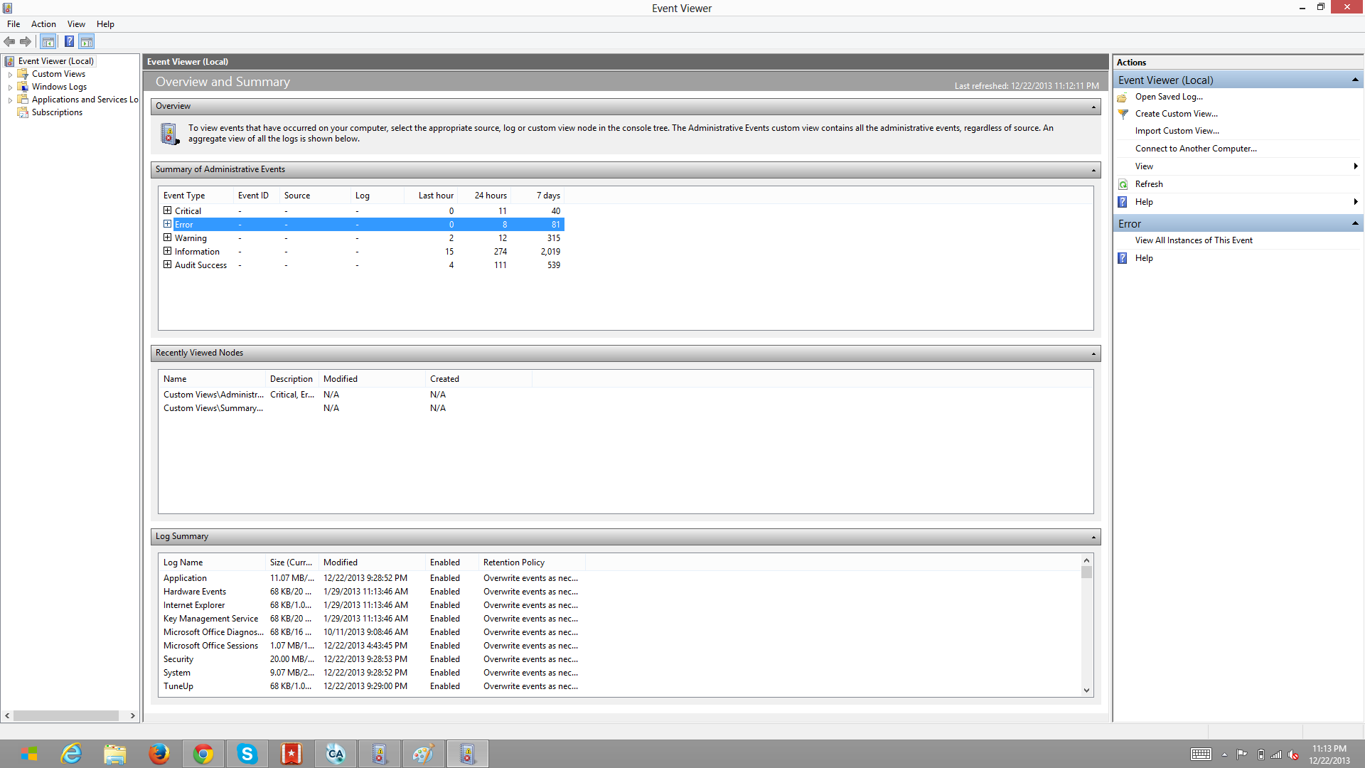 Event Viewer in Windows 8