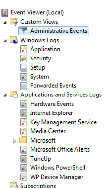 Event Viewer Sidebar