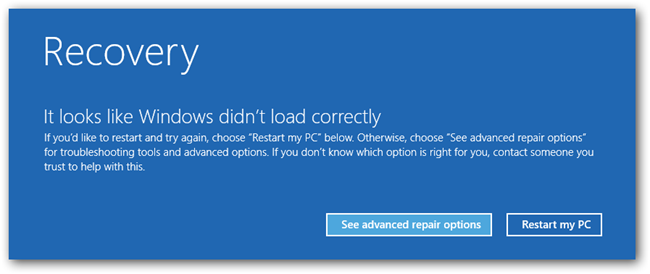 Windows 8 Recovery Screen