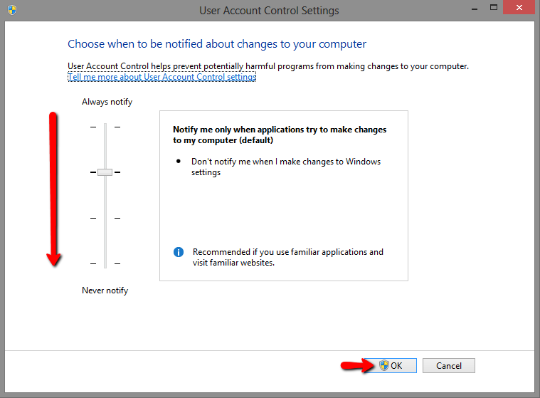 Windows 8 UAC-indstillinger