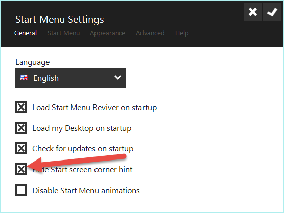 Disable Start Corner Hint