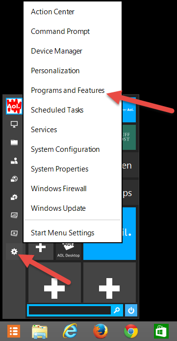 Hit Settings the Program and Features