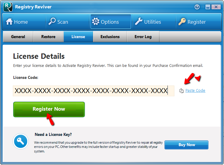 Registry Reviver 4.23.3.10. Емейл для реестра.