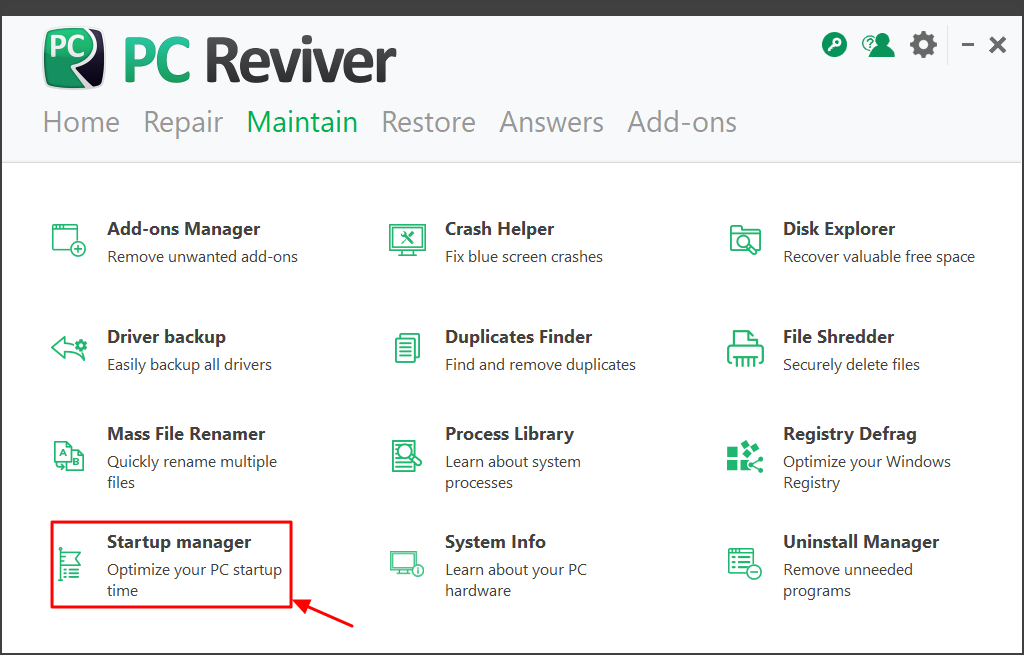 Use PC Reviver Startup manager feature